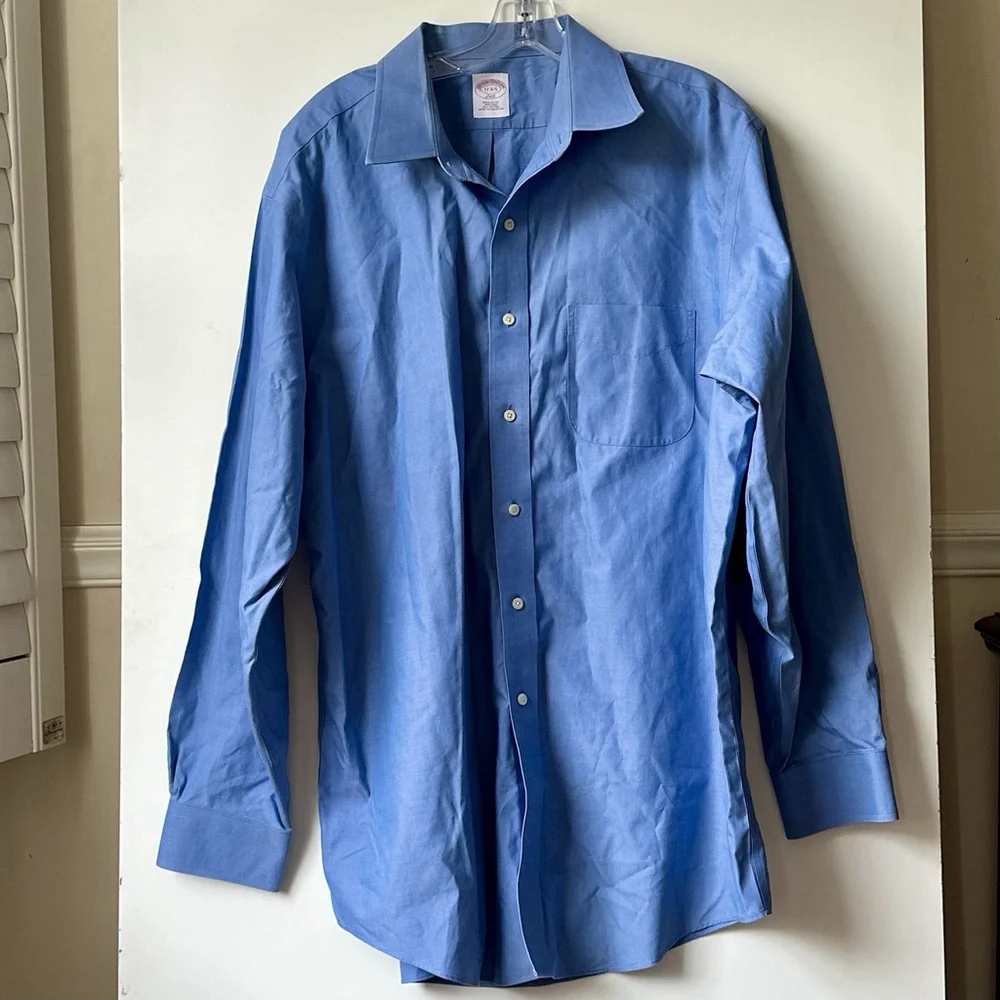 Brooks Brothers Dress Shirt Mens 17 4/5 Blue Button Up Non Iron Career Work - Picture 1 of 4